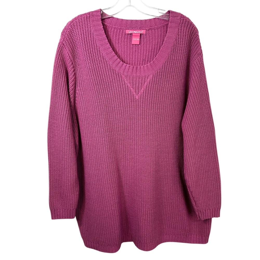 Woman Within Plus Size 3X Sweater Berry‎ Pink Shaker Knit Pullover Fall 957